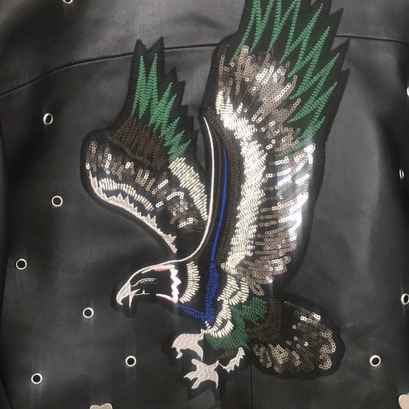 H&M faux leather eagle embellished biker jacket - Picture 2 of 7